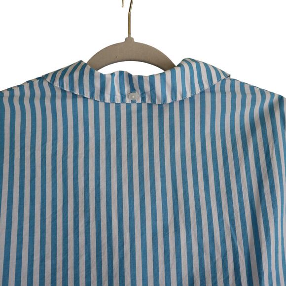 Aerie Womens Poplin Pajama Shirt Size Small Blue White Stripe Cotton Cropped - Picture 7 of 11